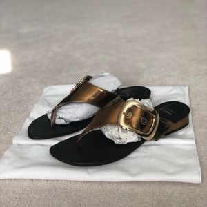 NEW Stuart Weizman Bronze Leather Slide Sandals